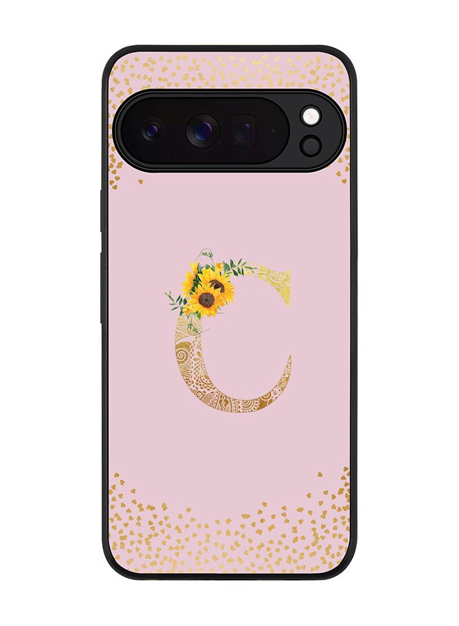 For Google Pixel 10 Pro XL Case,Slim fit Camera Protection, Shockproof Thin Phone cover  - Custom Floral Monogram - C  (Pink )